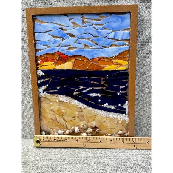 Handmade Art Glass Mosaic Seascape Art Beach Ocean View Landscape Signed - Picture 8 of 8